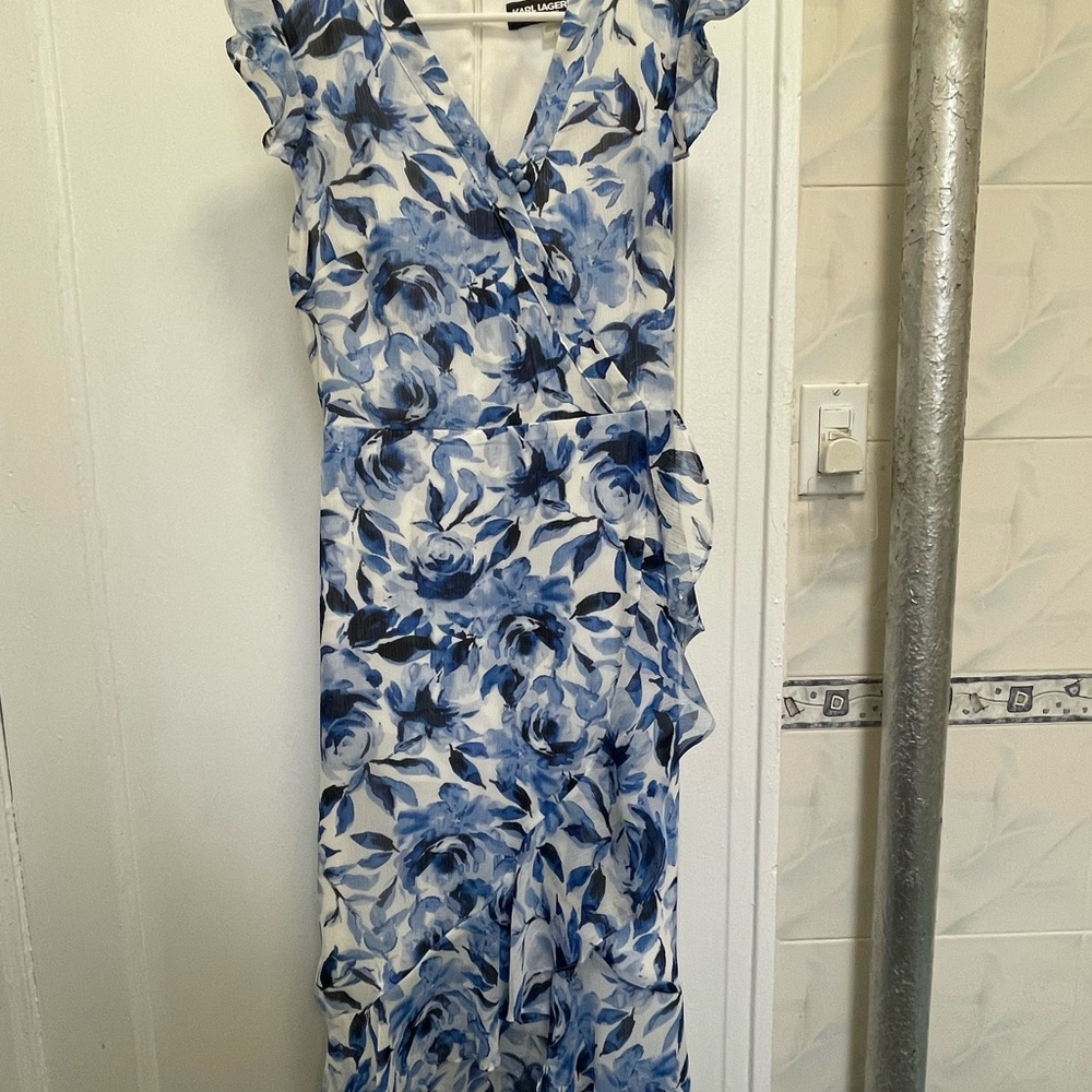 Karl Lagerfeld Blue and White Asymmetrical Dress